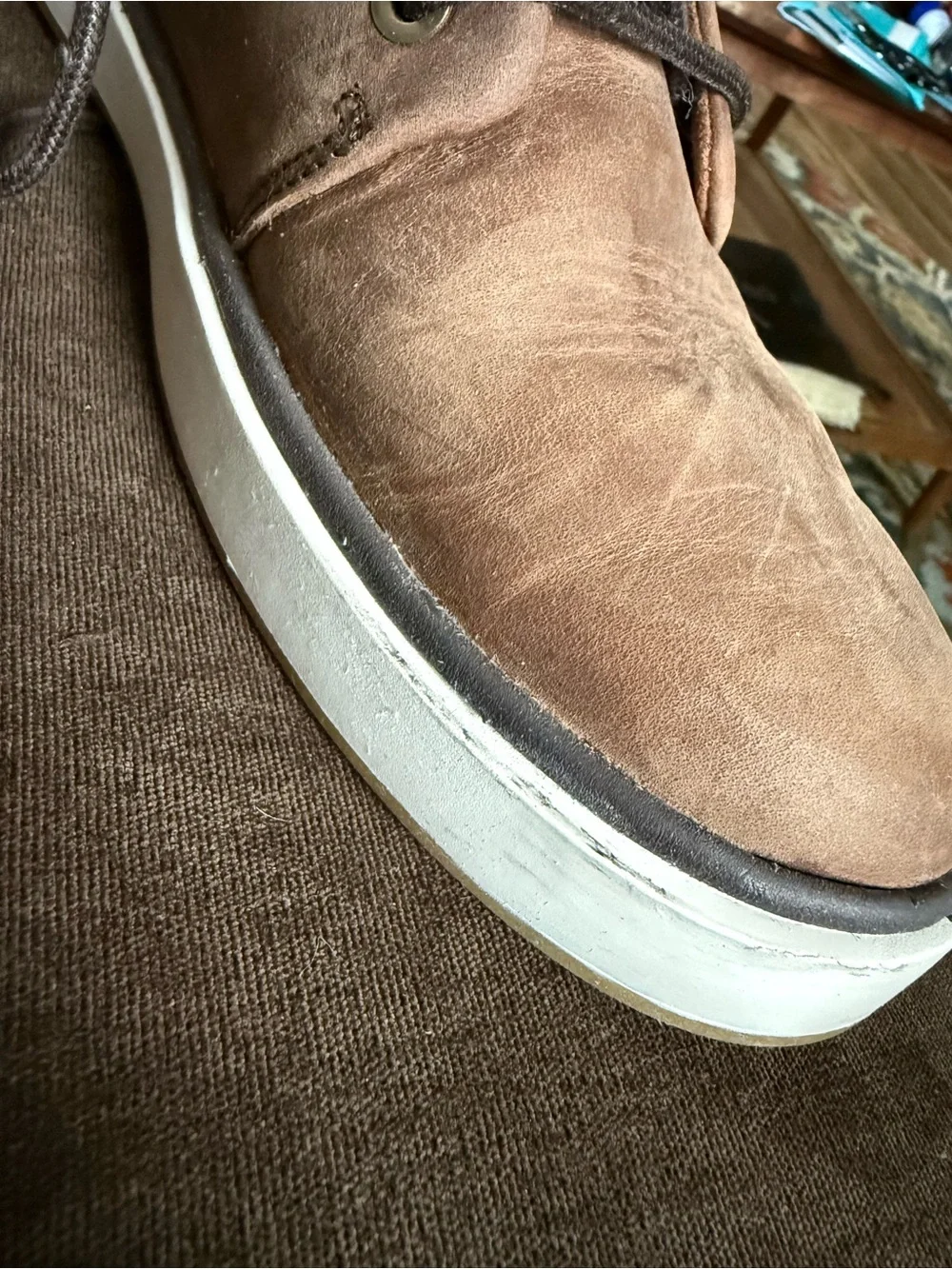 OluKai Men's Brown Leather Chukka Boots with Tan Accent
